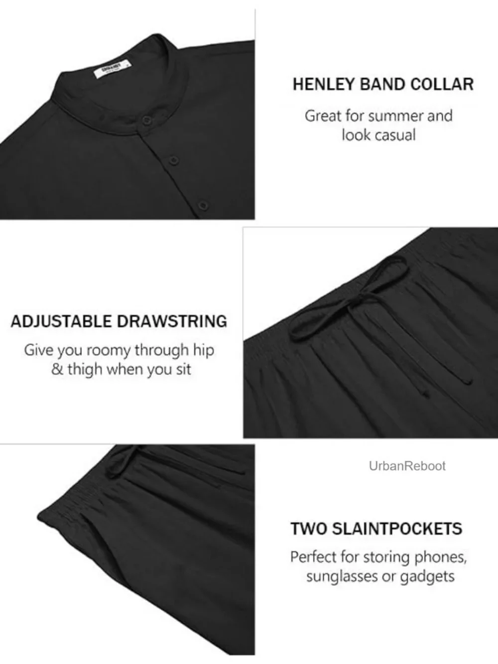 Men's 2 Piece Cotton Linen Look Beach Outfit Set with Pockets, Short Sleeve